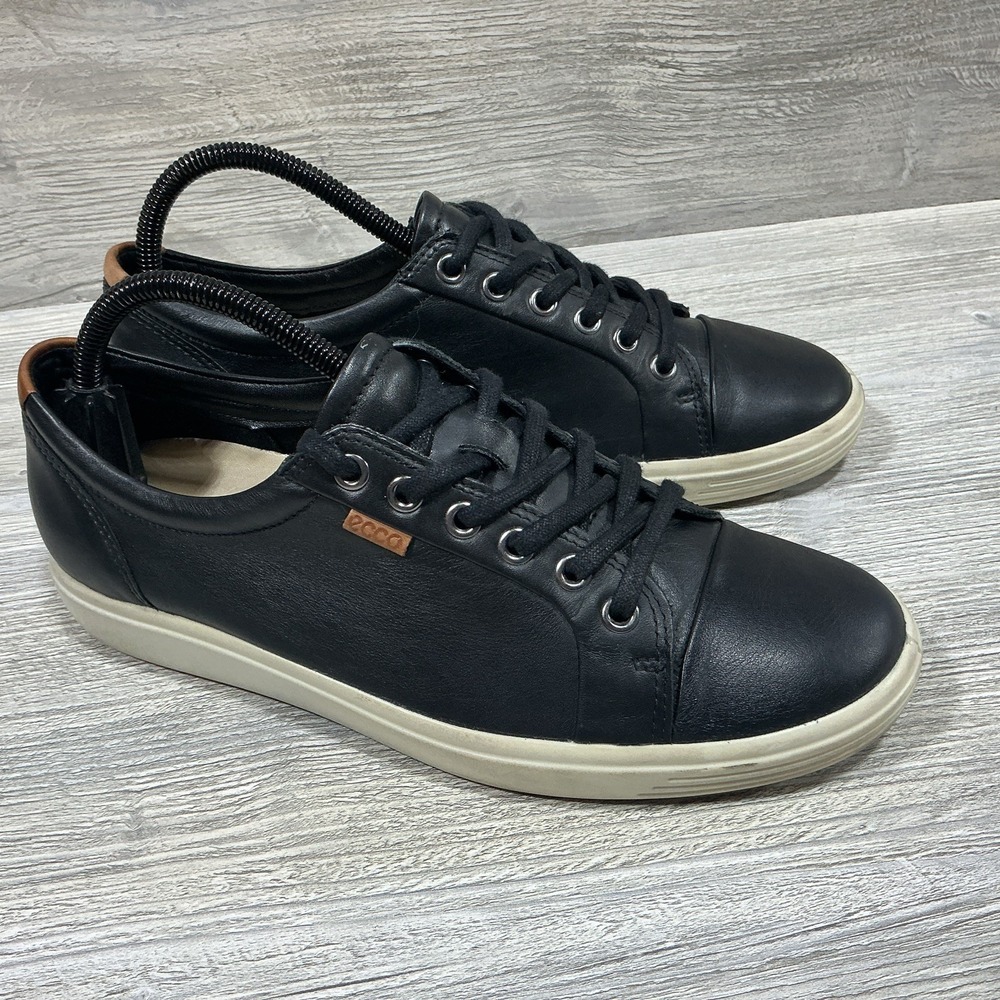 ECCO Soft 7 Sneakers Women's 9 40 EU Black Leather Lace Up Casual Shoes Sneakers